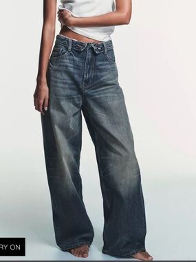 Zara Mid-Rise Folded Waist Jeans